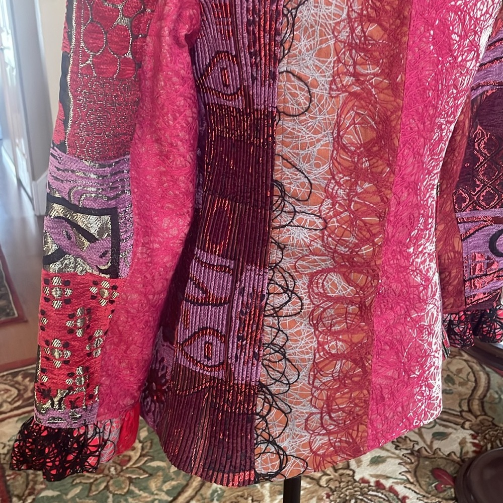 Vintage Lindi Silk-Blend Embroidered Patchwork Coat Size Small - Picture 7 of 12